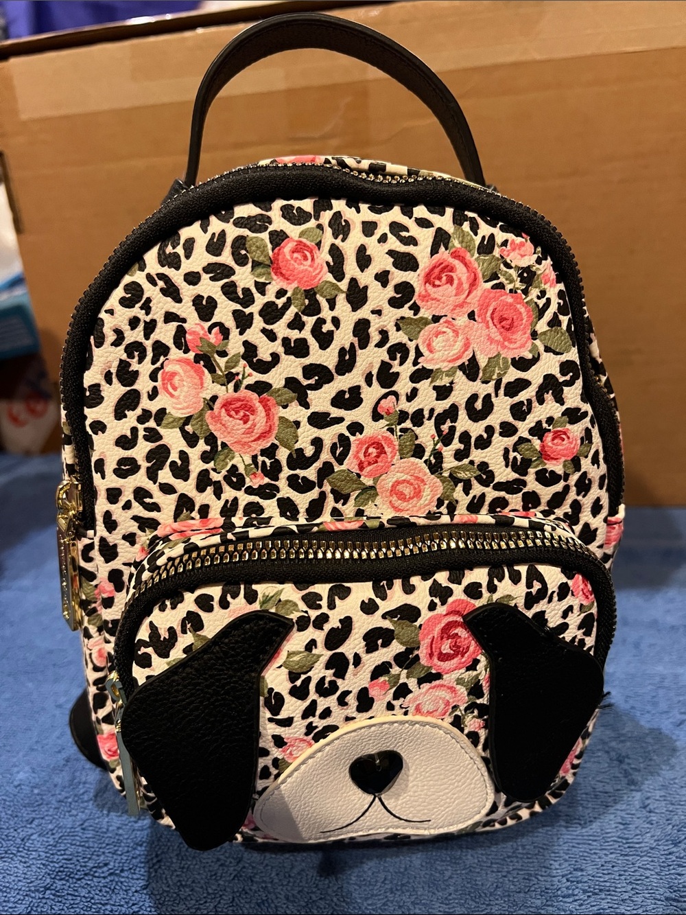 Betsey Johnson Floral Leopard Print Puppy Mini Backpack